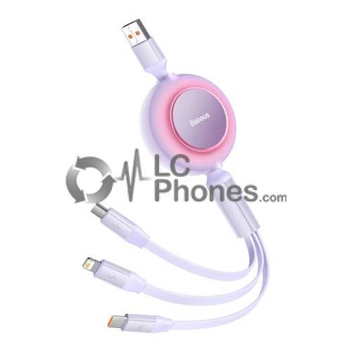 Baseus - Bright Mirror 2 Retractable Cable 3in1 USB to micro USB + Lightning + USB Type-C 66W 1.1m Purple (CAMJ010105)