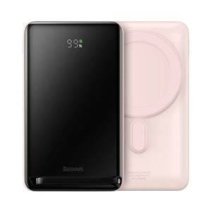 Baseus - Magnetic Bracket Wireless Fast Charge Power Bank 10000mAh 20W Pink (With Baseus Xiaobai Series Fast Charging Cable Type-C to Type-C 60W(20V/3A) 50cm White)