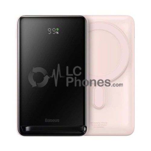 Baseus - Magnetic Bracket Wireless Fast Charge Power Bank 10000mAh 20W Pink (With Baseus Xiaobai Series Fast Charging Cable Type-C to Type-C 60W(20V/3A) 50cm White)