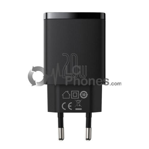 Baseus - Compact Fast USB / USB Type C Charger 20W 3A Power Delivery Quick Charge 3.0 Black (CCXJ-B01)