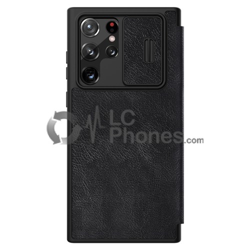 Samsung Galaxy S22 Ultra 5G S908 - Nillkin Qin Leather Pro Case with Camera Protector Holster Cover Black