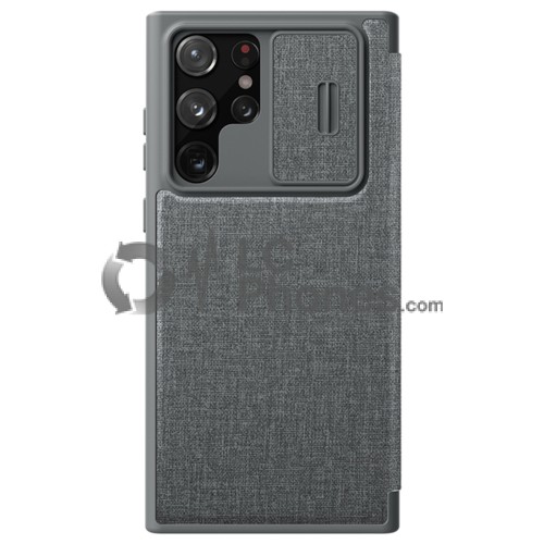 Samsung Galaxy S22 Ultra 5G S908 - Nillkin Qin Cloth Pro Case Case with Camera Protector Holster Cover Grey