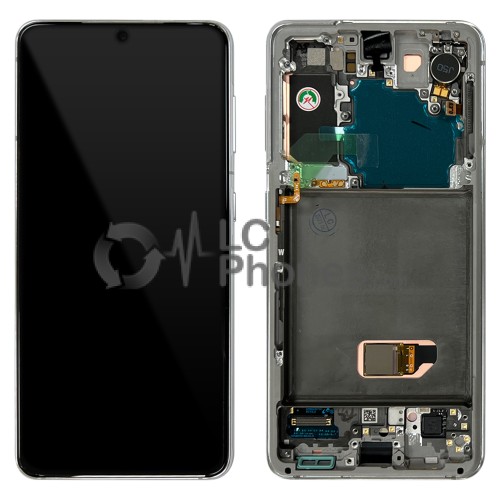 Samsung Galaxy S21 5G G991 - Full Front LCD Digitizer With Frame Phantom White < Service Pack > Without Camera