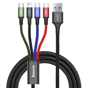 Baseus - Cable USB 4in1 Lightning / 2x USB Type C / Micro USB Cable in Nylon Braid 3.5A 1.2m Black (CA1T4-B01)