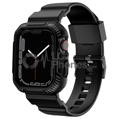 Apple Watch 2 / 3 / 4 / 5 / 6 / 7 / 8 / SE Series (38mm / 40mm / 41mm) - Kingxbar CYF106 2in1 Armored Case with Strap Black