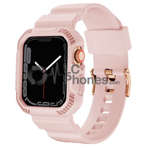 Apple Watch 2 / 3 / 4 / 5 / 6 / 7 / 8 / SE Series (38mm / 40mm / 41mm) - Kingxbar CYF106 2in1 Armored Case with Strap Pink