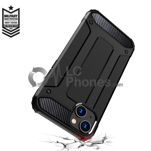 iPhone 15 Plus - Hybrid Armor Tough Rugged Cover Case Black