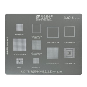 Amaoe - IC Repair BGA Rework Reballing Stencil Template for Macbook T2 PO1CK8L80 338S00466 A1706/A1707 A1534 A1989 A1990-T2 980YFC CPU RAM SSD Power Mac6