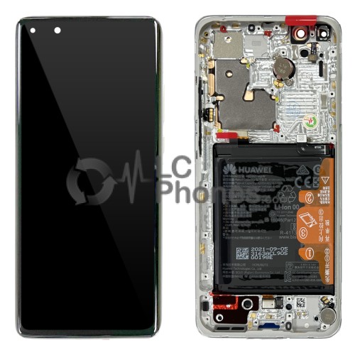 Huawei P40 Pro Plus - Full Front LCD Digitizer White with Frame & Battery < Service Pack >