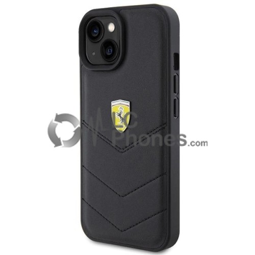 iPhone 15 - Ferrari Quilted Metal Logo Case Black