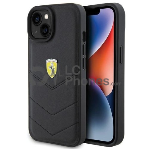 iPhone 15 - Ferrari Quilted Metal Logo Case Black