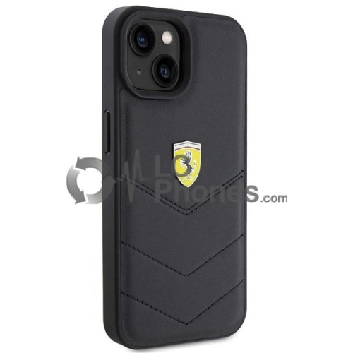 iPhone 15 - Ferrari Quilted Metal Logo Case Black