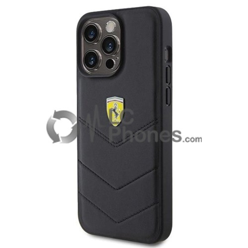 iPhone 15 Pro Max - Ferrari Quilted Metal Logo Case Black