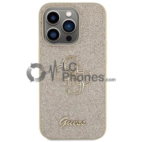 iPhone 15 Pro - Guess Glitter Script Big 4G Case Gold