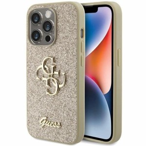 iPhone 15 Pro - Guess Glitter Script Big 4G Case Gold