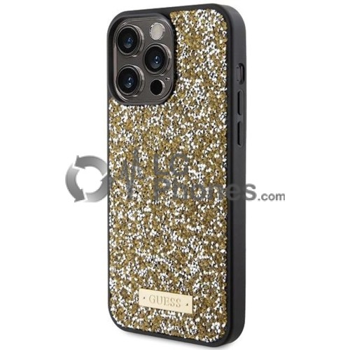 iPhone 15 Pro - Guess Rhinestone Metal Logo Case Yellow