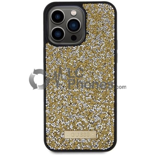 iPhone 15 Pro - Guess Rhinestone Metal Logo Case Yellow