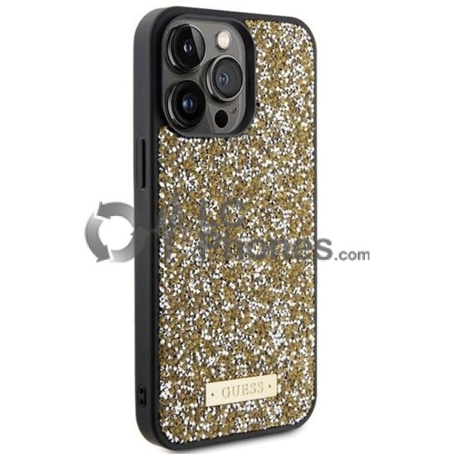 iPhone 15 Pro - Guess Rhinestone Metal Logo Case Yellow