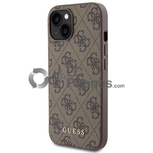 iPhone 15 - Guess 4G Metal Gold Logo Case Brown