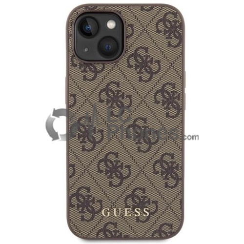 iPhone 15 - Guess 4G Metal Gold Logo Case Brown