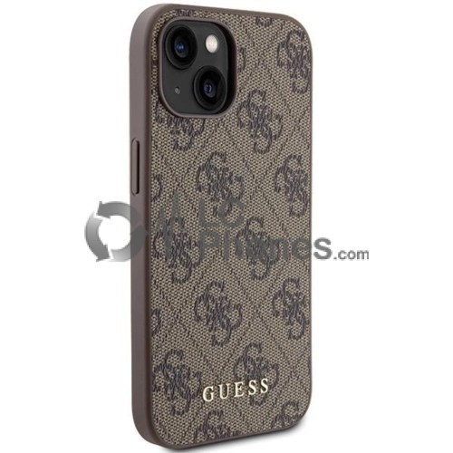 iPhone 15 - Guess 4G Metal Gold Logo Case Brown