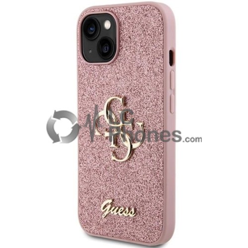 iPhone 15 - Guess Glitter Script Big 4G Case Pink