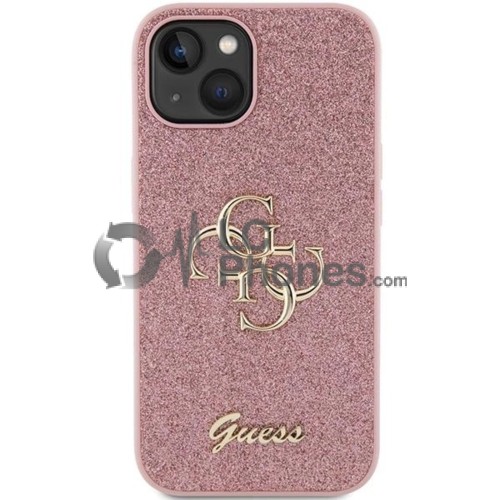 iPhone 15 - Guess Glitter Script Big 4G Case Pink