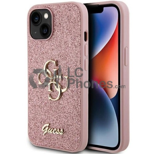 iPhone 15 - Guess Glitter Script Big 4G Case Pink