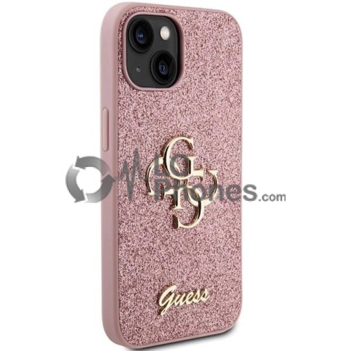 iPhone 15 - Guess Glitter Script Big 4G Case Pink