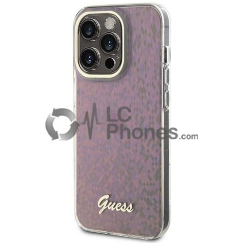 iPhone 15 Pro - Guess Hardcase IML Faceted Mirror Disco Iridescent Case Pink