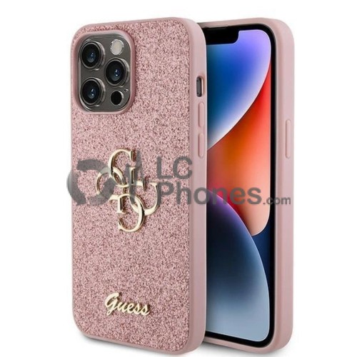 iPhone 15 Pro - Guess Glitter Script Big 4G Case Pink