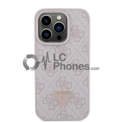 iPhone 15 Pro - Guess Hardcase Leather 4G Triangle Strass Case Rose