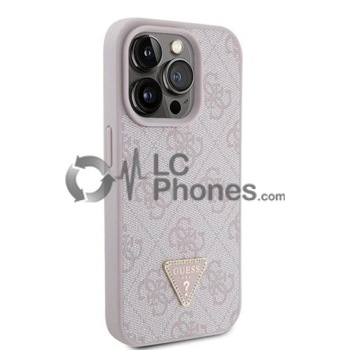 iPhone 15 Pro - Guess Hardcase Leather 4G Triangle Strass Case Rose