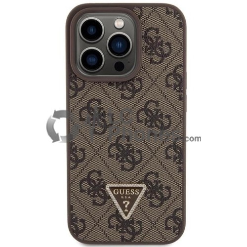 iPhone 15 Pro - Guess Hardcase Leather 4G Triangle Strass Case Brown