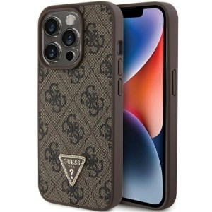 iPhone 15 Pro - Guess Hardcase Leather 4G Triangle Strass Case Brown