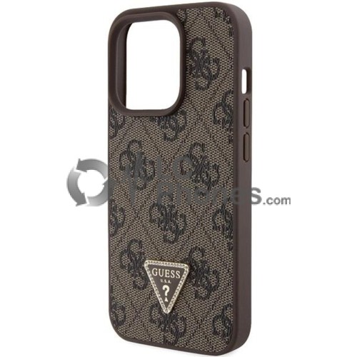 iPhone 15 Pro - Guess Hardcase Leather 4G Triangle Strass Case Brown