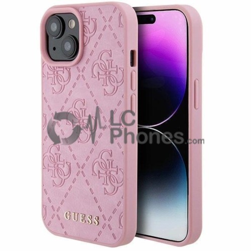 iPhone 15 - Guess Hardcase Leather 4G Stamped Case Pink