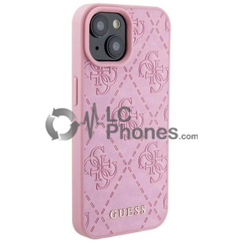 iPhone 15 - Guess Hardcase Leather 4G Stamped Case Pink