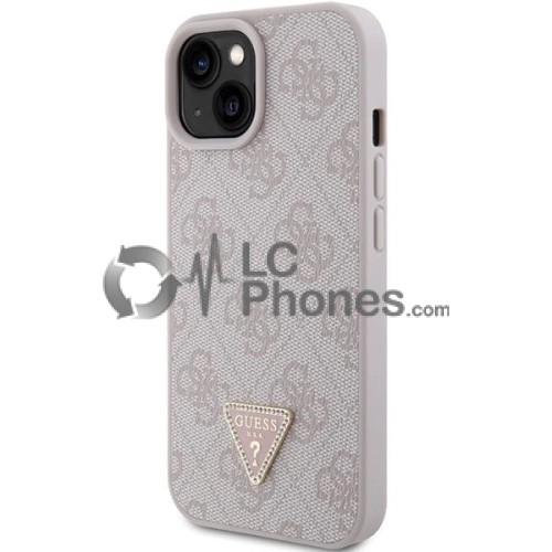 iPhone 15 - Guess Hardcase Leather 4G Triangle Strass Case Rose