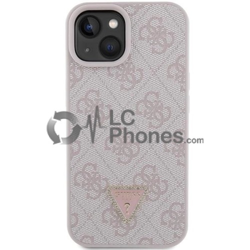 iPhone 15 - Guess Hardcase Leather 4G Triangle Strass Case Rose