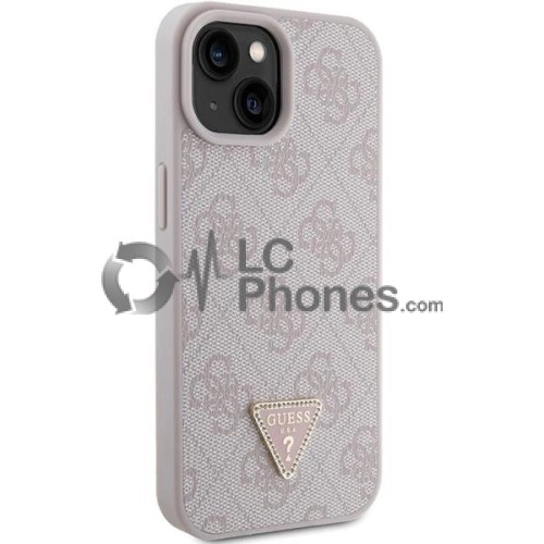 iPhone 15 - Guess Hardcase Leather 4G Triangle Strass Case Rose