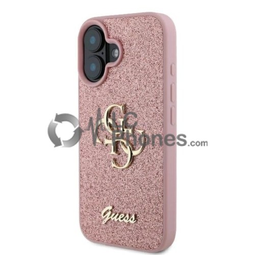 iPhone 16 - Guess Fixed Glitter Big 4G Rigide Case Pink