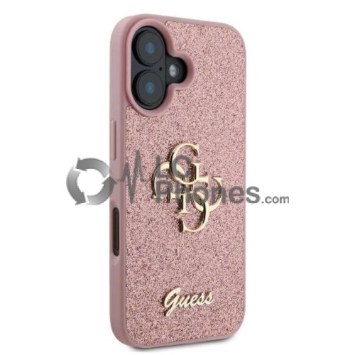 iPhone 16 - Guess Fixed Glitter Big 4G Rigide Case Pink