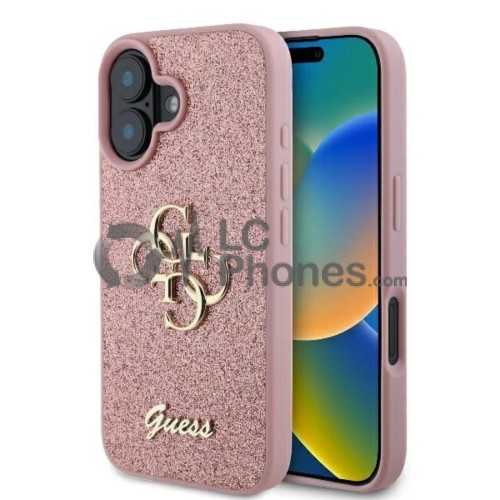 iPhone 16 - Guess Fixed Glitter Big 4G Rigide Case Pink