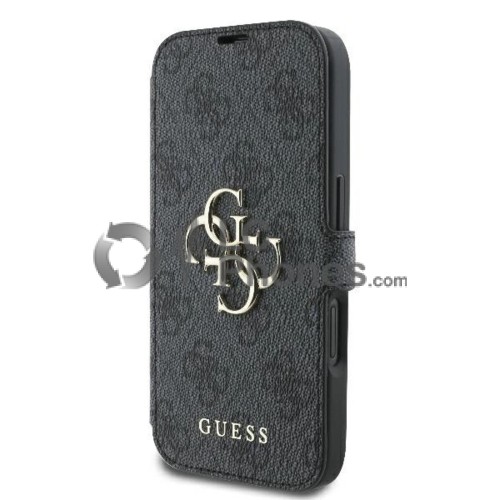 iPhone 16 - Guess 4G Metal Logo Wallet Case Black