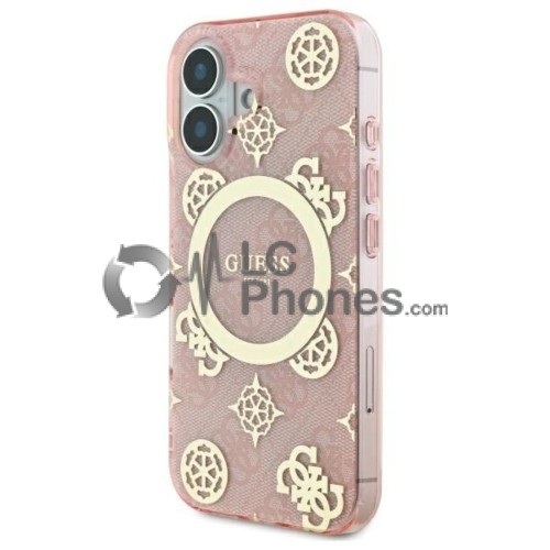 iPhone 16 - Guess IML Peony On 4G Background MagSafe Case Pink