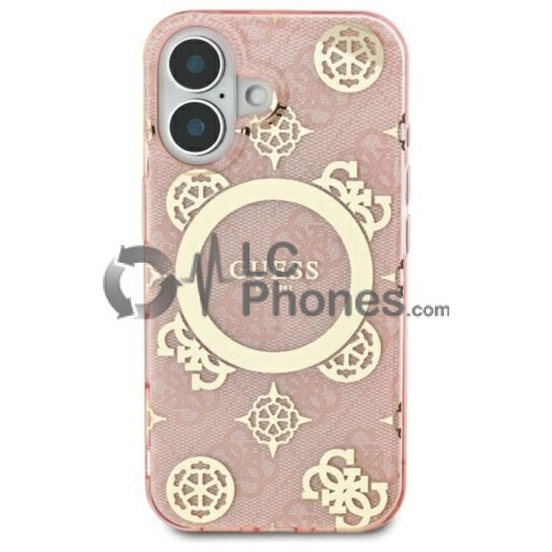 iPhone 16 - Guess IML Peony On 4G Background MagSafe Case Pink