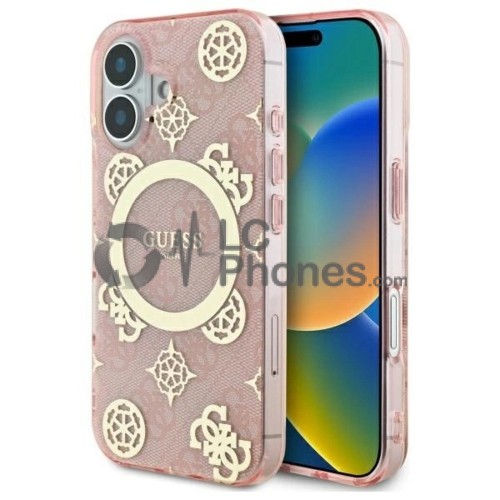 iPhone 16 - Guess IML Peony On 4G Background MagSafe Case Pink