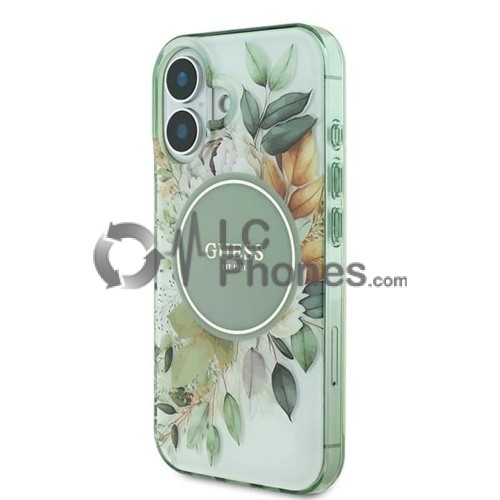 iPhone 16 - Guess IML Flower & Tonal Circle MagSafe Case Green