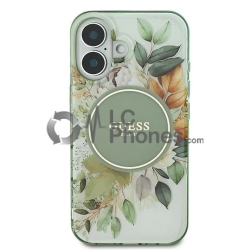 iPhone 16 - Guess IML Flower & Tonal Circle MagSafe Case Green